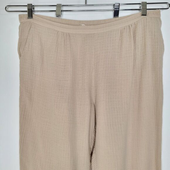 SOFT SURROUNDINGS Tan Gauzy Cotton Pants Size XL Cropped Pockets Beach - Picture 5 of 10